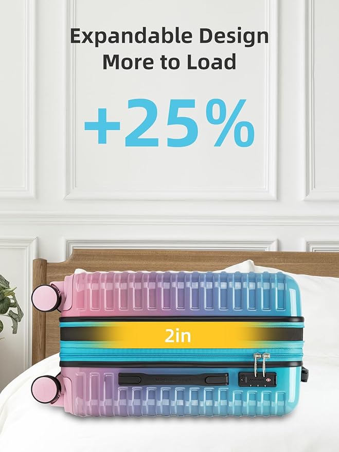 LARVENDER Carry on Luggage 22x14x9 Airline Approved, Expandable 20 Inch Hardside Suitcase with Wheels TSA Lock, PC+ABS Lightweight Carry on Suitcases for Women, Cotton Candy (20/DB/TB)