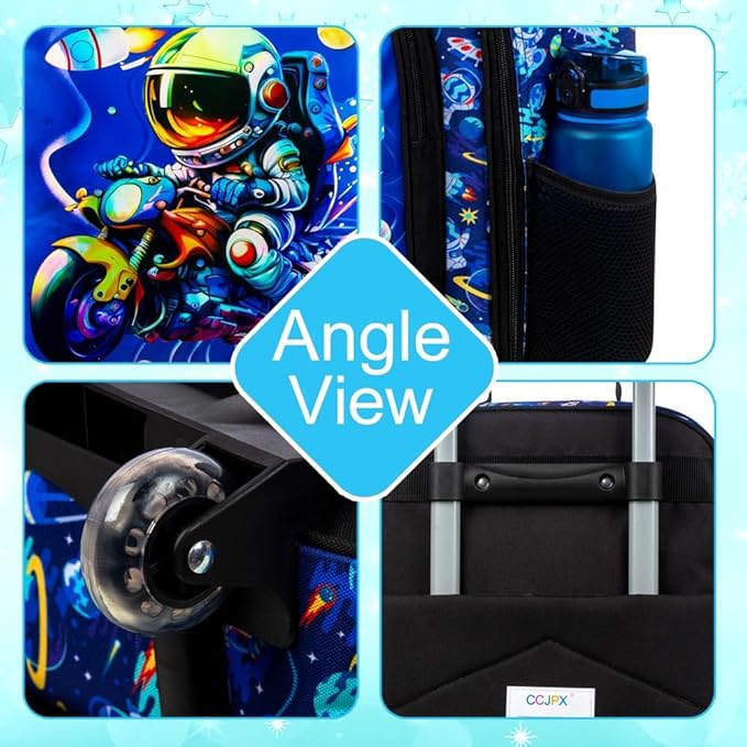 Kids Luggage for Boys, Water Resistant Rolling Suitcase, Cool Astronauts Travel Carry on for Elementary Preschool Toddler