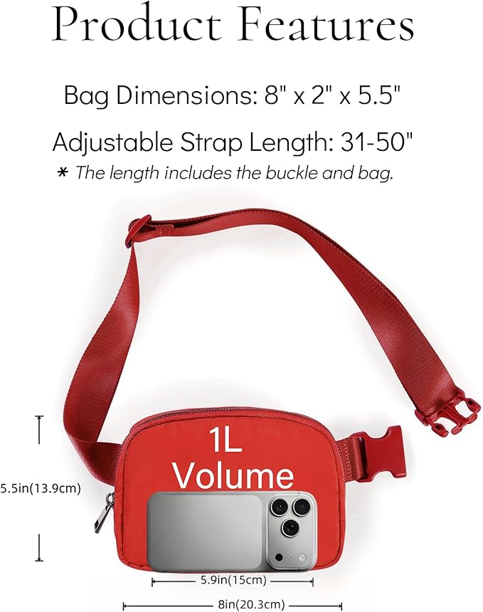 YOSHUYUKI Fanny Pack Cross Body Bag Small Crossbody Bags for Women Men Trendy Nylon Waterproof Mini Purse Travel Running Belt Lulu Dupes Bum Hip Chest Waist Pack Side Bag Must Have Red