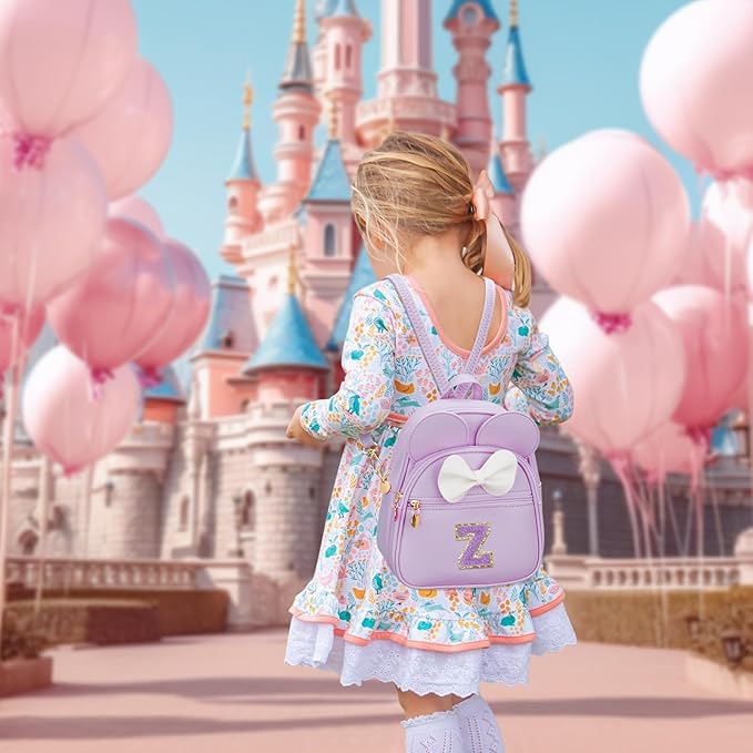 KKXIU Girls Initial Bowknot Cute Mini Backpack for Toddler, Travel Small Girl Backpacks, Personalized Birthday Gifts for Little Girls and Kids(Z, Purple)