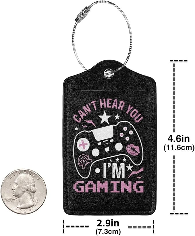 GACCAP 2 Pack Luggage Tags for Suitcase, Privacy Cover ID Label with Stainless Steel and Address Card for Travel Bag Backpack Cruise Ship Essentials Tag Women - Can't Hear You I'm Gaming Gamer Girl