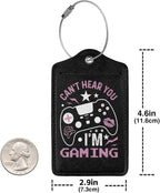 GACCAP 2 Pack Luggage Tags for Suitcase, Privacy Cover ID Label with Stainless Steel and Address Card for Travel Bag Backpack Cruise Ship Essentials Tag Women - Can't Hear You I'm Gaming Gamer Girl