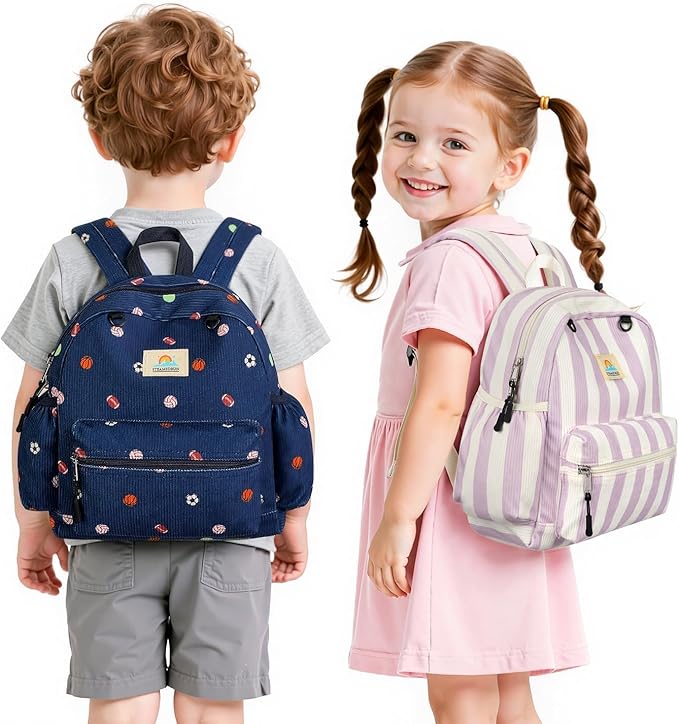 STEAMEDBUN Corduroy Toddler Backpack for Boys 2-4: Kids backpack for Boys Girls - 12 inch Preschool Kindergarten Backpacks