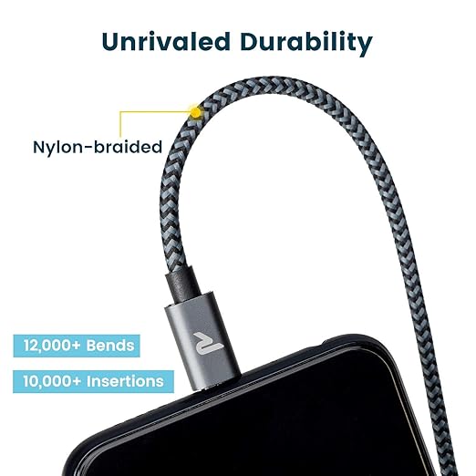 RAMPOW Micro USB Cable 6.6ft Nylon Braided Space Gray QC 3.0 Fast Charge & Sync 2.4A for Samsung Galaxy S5/S6/S7, HTC, LG, Kindle, Sony, PS4, and More