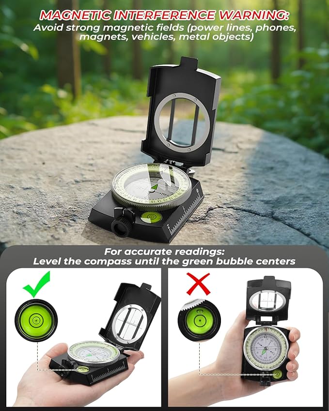 Sportneer Compass: Accurate Durable Lightweight Orienteering Compass with Strap and Carrying Case, Glow in The Dark Waterproof Hiking Essentials for Camping Backpacking, Best Survival Gifts for Kids