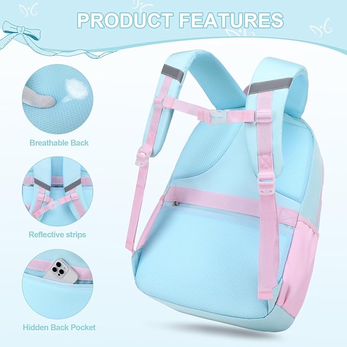 DIGOBAY Backpack for Girls, 3PCS Girls Backpack for School with Lunch Bag Pencil Case, Cute Kids Teens Bookbag for Kindergarten Elementary Preschool Middle School