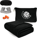 Travel Blanket and Pillow Compact – 4-in-1 Soft Fleece Airplane Blanket with Bag Pillowcase, Neck Pillow, Eye Mask & Earplugs, Lightweight Portable Flight Blanket 60"x43" (Black)