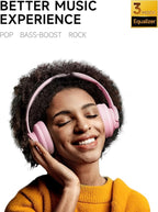 Picun B8 Headphones Wireless Bluetooth, 120H Bluetooth Headphone Over Ear with 3EQ Music Modes, Hands-Free Calls, Deep Bass Headphones for Travel Home Office Cellphone PC (Pink)