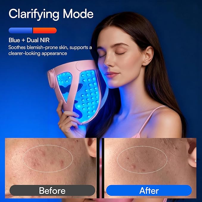 INIA Glow 4D Wireless Red Light Therapy Mask for face – Dual NIR, 320 LEDs, 4 Modes, Under-Eye Cooling, Cordless & Rechargeable LED Face Mask for Home & Travel, Skincare Gifts for Women Mom Wife, Pink