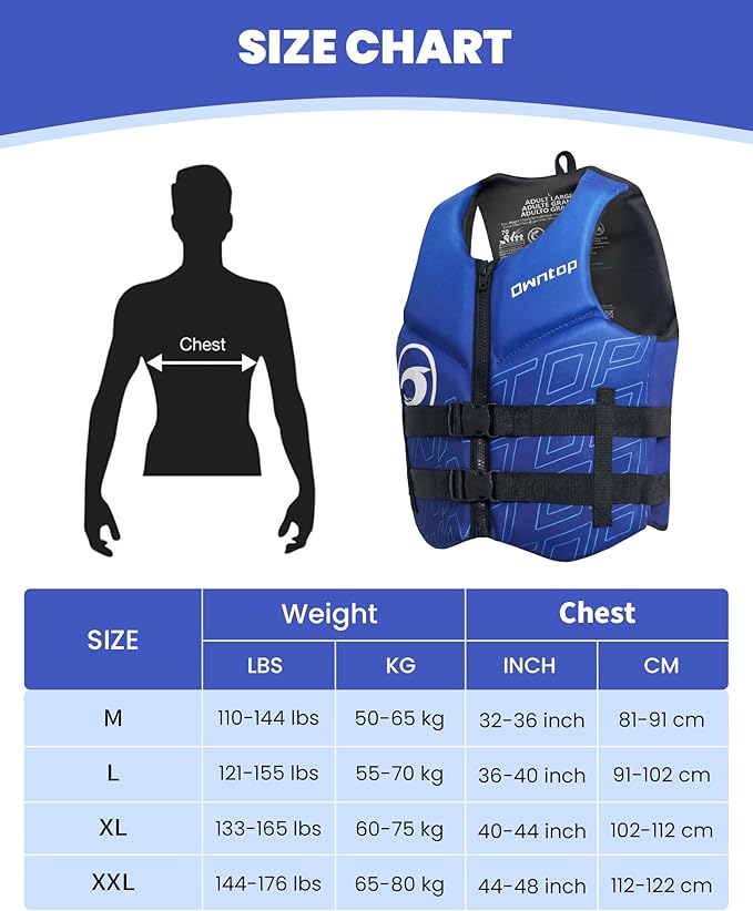 Owntop Swim Vest Adult Water Sport Vest Neoprene Floaties for Swimming, Boating, Kayaking, Fishing | Adjustable Zipper Dual Buckle Foldable Buoyancy Jacket