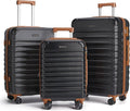 LIGHT FLIGHT Luggage Sets, 3 Piece Durable Suitcase Set with Spinner Wheels, 3 Pcs Hardside Lightweight luggage with TSA Lock, Large Checked Travel Suitcases, 20/24/28 Inch,Black/Brown