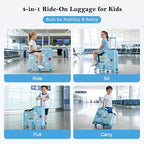 Ride on Suitcase for Kids, Hard Shell Kids Luggage with Belt, Foldable Pedal & Front Grab Handles, Hidden Cup Holder, TSA Lock, 6 Spinner Wheels, Kids Carry on Suitcase for Travel, Blue