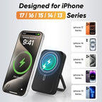 Power Bank 10000mAh Compatible with MagSafe, Magnetic Portable Charger with Digital Display, 15W Wireless Fast Charging, Built-in 3 Cables Compatible with iPhone 17/16/15/14/13/12 Series (Black)
