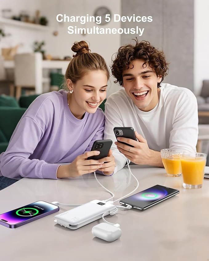 2-Pack Portable Charger Built-in Cables and AC Wall Plug, 10000mAh 22.5W PD Fast Charging Power Bank, Lightweight Compact Battery Pack Travel Essentials for iPhone 17/16/15/14/13 Series,Samsung,Tablet