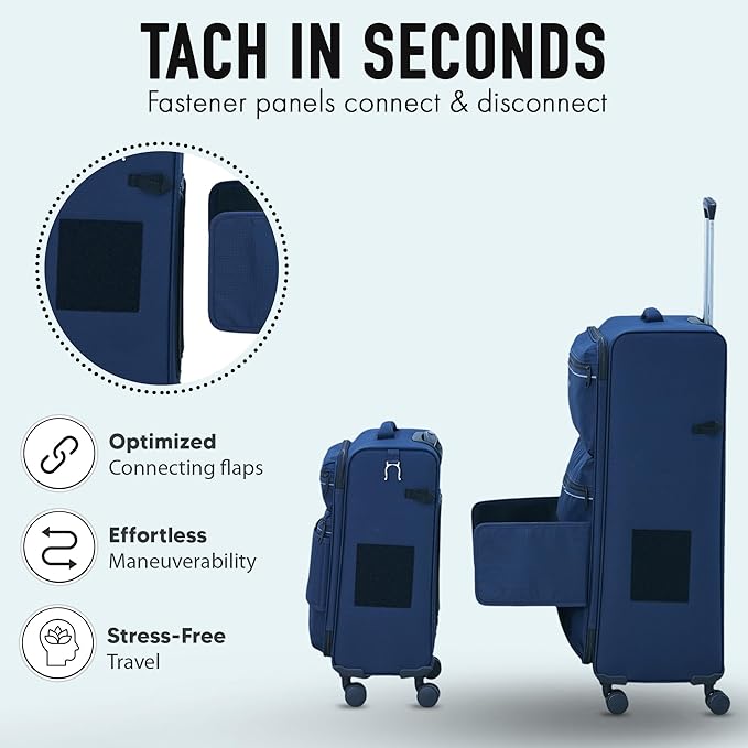 TACH LITE Samba Soft Connectable 2 Piece Luggage Sets - 20 & 28 inch Luggage | Small Carry On & Large Checked Suitcases Patented Built-In Connecting System | Rolling Suitcase Links 6 Bags (Navy Blue)