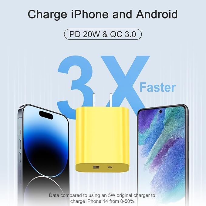 [4 Pack] USB C Charger Block Charging Block Type C Charger 20W Wall Chargers for iPhone Air/17/17 Plus/17 Pro/17 Pro Max/16/16 Plus/16 Pro/16 Pro Max/15/15 Pro/15 Pro Max/14/13/12 Pro/Samsung(Yellow)