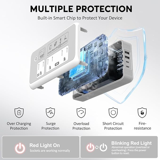 Mapambo 2000W 220V to 110V Converter for Hair Dryer, Voltage Converter US to Europe, Converter for European Travel with 2 USB-C 2 USB-A, Universal Travel Adapter with Type C G I L (Gray)