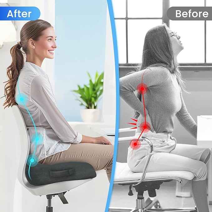 CushZone Seat Cushion, Memory Foam Office Chair Seat Cushion for Office Chairs/Car/Long Trip/Desk Chair/Gaming, Extra Large Size for Sciatica & Hip & Tailbone Pain Relief, Sciatica Support (Grey)