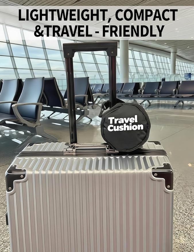 Soundur Travel Cushion Airplane Seat,Inflatable Air Bubble Design with Storage Bag for Car/Office/Kitchen Chairs.42 Air Cells, Adjustable Firmness, Non-Slip Bottom