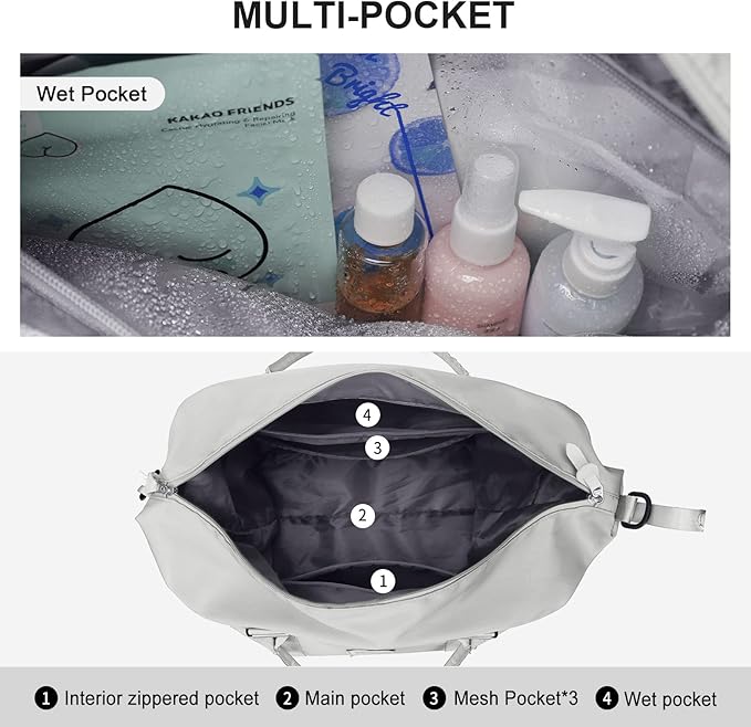 HYC00 Travel Duffel Bag,Carry-on Overnight Weekender Bags for Women,Sports Tote Gym Bag with Wet Pocket