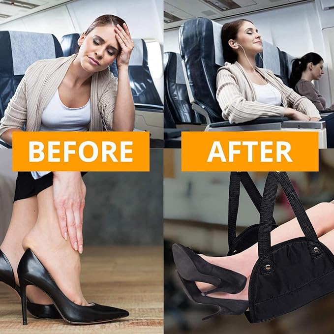Amosfun Portable Footrest Hanging Foot Hammock Office Feet Pad Travel Leg Support Footrest for Airplane and Office Use, Black