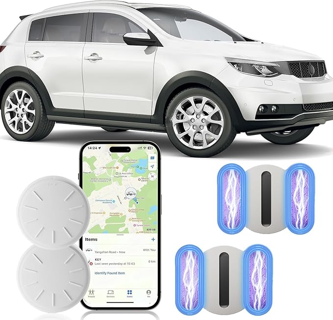 Tracker Device for Vehicles,GPS Car Tracker Works with Apple Find My(iOS Only),Anti-Lost Car Locator,Mini Hidden Car Tracker with Magnetic Case (White,2PCS)