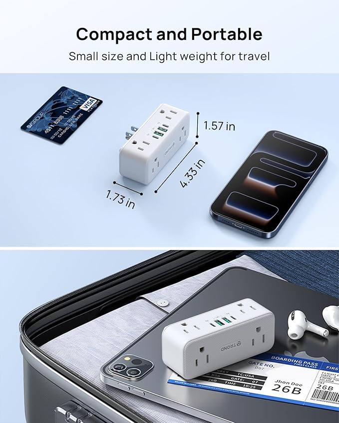 TROND Outlet Extender Surge Protector with 360 Rotating Plug, Multi Plug Wall Outlet with 6 Grounded Sockets and PD20W USB C Charger, 900J, Sideways Plug Adapter for Tight Space in Kitchen Bathroom