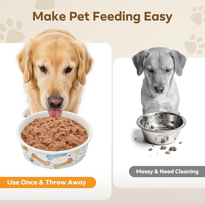 40 Pack Disposable Dog Bowls, 16 oz Paper Pet Bowls for Cats & Dogs, Disposable Cat Food Bowls for Dry Wet Food & Water, Travel Feeding Bowls for Small Medium Pets