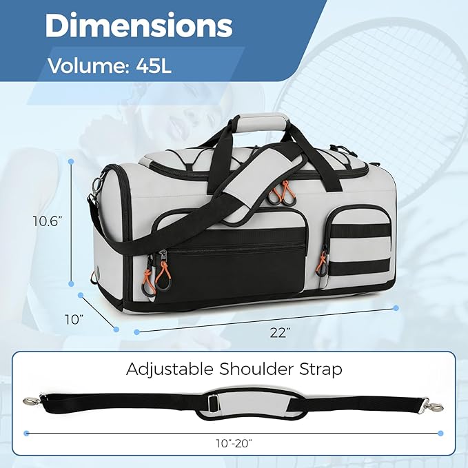 Searock 45L Gym Bag for Men, 3-In-1 Duffle Bag Backpack for Travel, Sports Duffel Bags for Gym Workout, Weekender Overnight Bag with Shoe Compartment, Wet Pocket, Gray