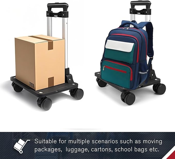 Zoofen Folding Hand Truck Lightweight Luggage Cart with 4 Wheels Compact Trolly Cart with 2 Elastic Ropes for Luggage,Backpack, Bags, Travel and Office Use(24 * 31cm)