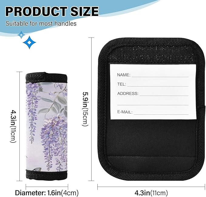 4 PC Luggage Handle Wrap Luggage Handle Covers Tags for Suitcase Bags Travel Luggage Handle Identifier Gripper Purple Butterflies and Lavender