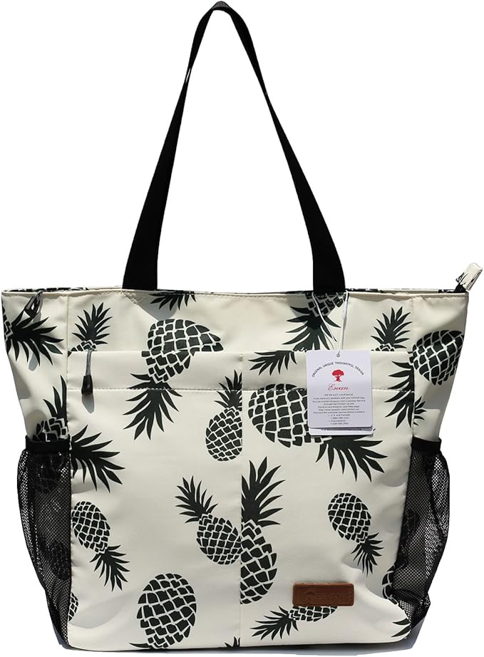 ESVAN Original Floral Tote Bag Large Shoulder Bag with Multi Pockets for Gym Travel Beach Daily Bags