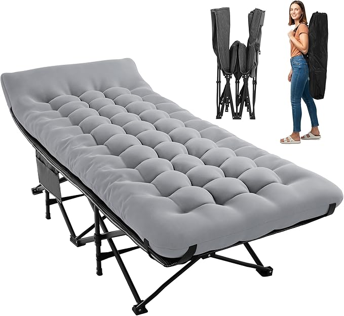 JEAREY Camping Cot for Sleeping 28" Extra Wide, Heavy-Duty 1200D Oxford Foliding Cots for Adults Portable with Mattress, Carry Bag for Guest, Travel, Hiking, Light Gray