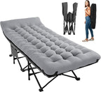 JEAREY Camping Cot for Sleeping 28" Extra Wide, Heavy-Duty 1200D Oxford Foliding Cots for Adults Portable with Mattress, Carry Bag for Guest, Travel, Hiking, Light Gray
