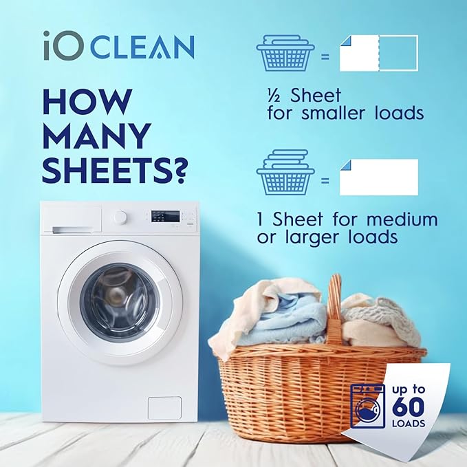 iO CLEAN Laundry Detergent Sheets Unscented, 30 Count – Hypoallergenic Laundry Soap Sheets for Sensitive Skin – Travel Friendly Washing Detergent Sheets for HE & Standard Washers