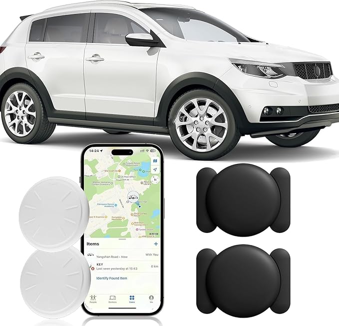 Mini GPS Tracker for Vehicles No Monthly Fee,Mini Hidden Car Tracker with Magnetic Case,Real Time Car GPS Tracker Works with Apple Find My(iOS Only) (Black,2PCS)