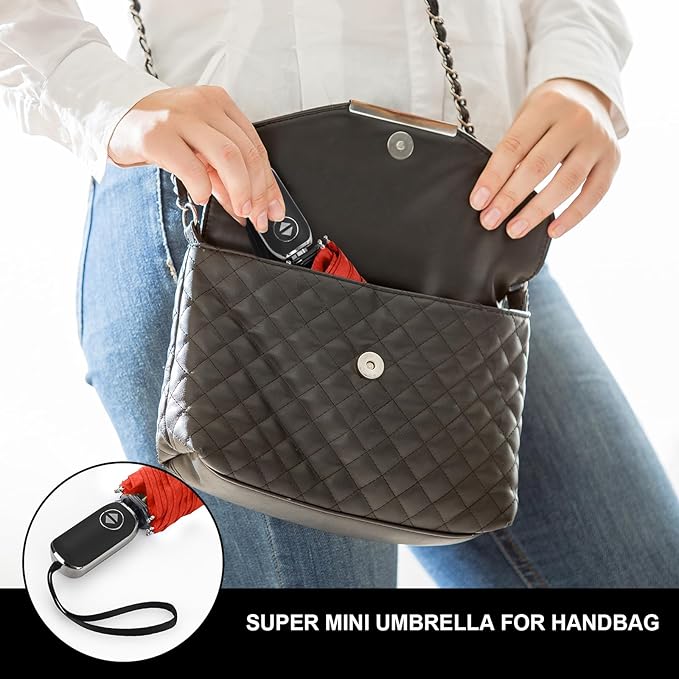 Compact Travel Umbrella for Purse - Flat Handle, Waterproof for Light Rain