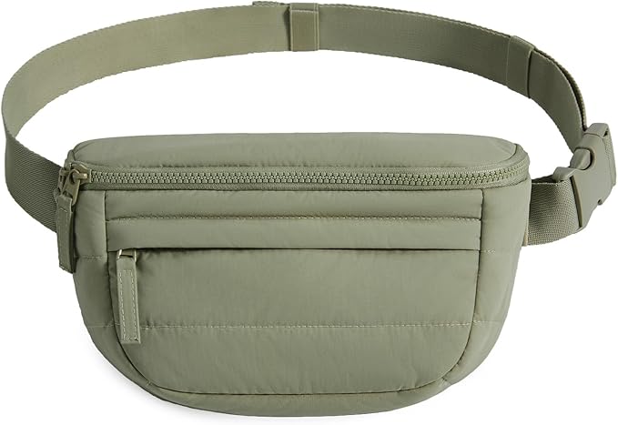 BAGSMART Fanny Packs for Women Cross Body, Lightweight Puffy Belt Bag with Multi Pockets Quilted Purse for Traveling Hiking Green