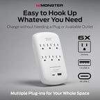 Monster 6 Outlet Wall Surge Protector with USB-C & USB A Ports, ETL Listed Wall-Mounted Charging Station, 1200 Joules Dual Mode Multi Outlet Charger Block