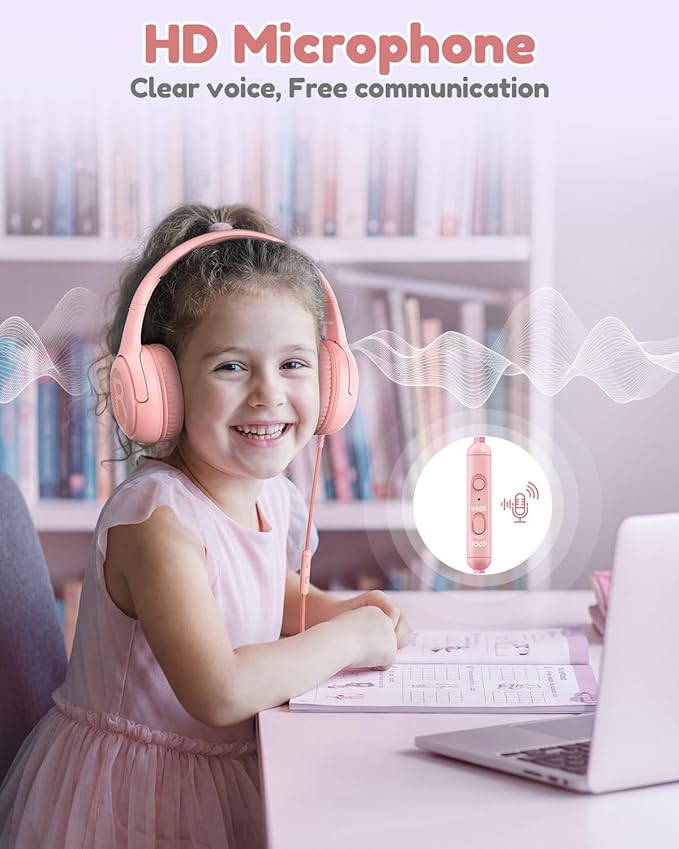 awatrue USB-C Kids Headphones with Mic - 85/94dB Volume Limiter, Foldable Wired Toddler Headphones for Boys & Girls, Over-Ear Type-C Kid Headphones for School, Travel, lPad, Tablet & Smartphones