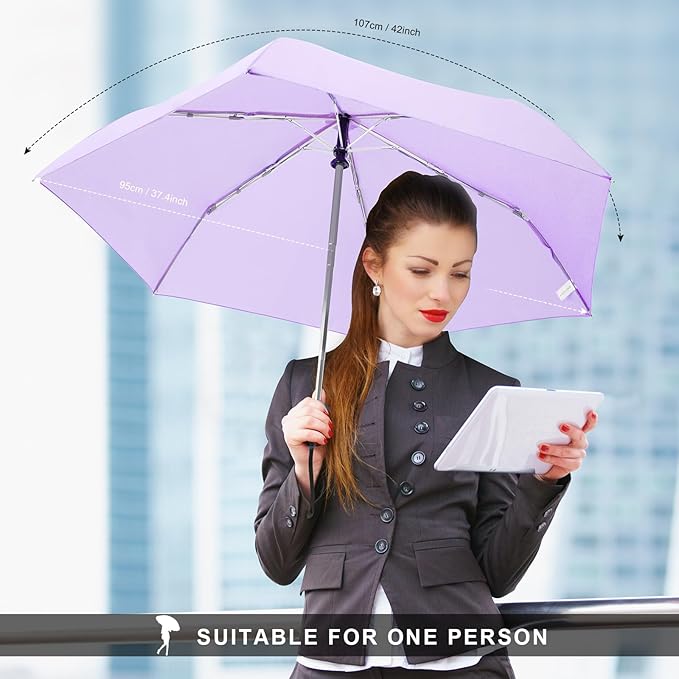 Compact Travel Umbrella for Purse - Flat Handle, Waterproof for Light Rain