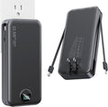 Portable Charger, 20000mAh 22.5W Fast Charging Power Bank with Built-in Cables & Wall Plug, USB C External Battery Pack with LED Display, Travel Essentials Phone Charger for iPhone iPad Samsung Black