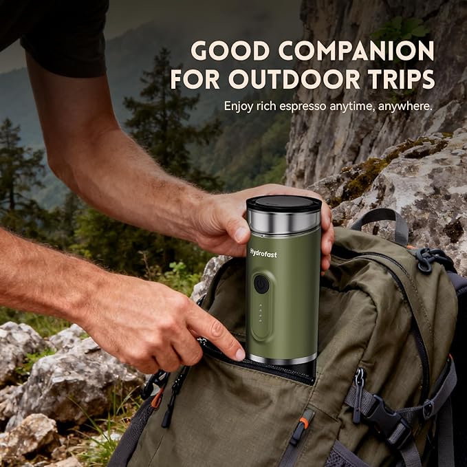 Portable Electric Espresso Machine, Self-Heating Travel Coffee Maker with 7800mAh Battery, USB-C Rechargeable, Compatible with Ground Coffee & Capsules, Maker for Camping, Office, Car