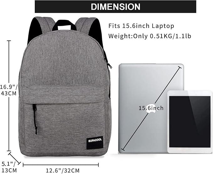 SUPACOOL Casual Laptop Backpack for Men and Women, Backpack for College, USB Charging Port, Lightweight Pack Back(Light grey)