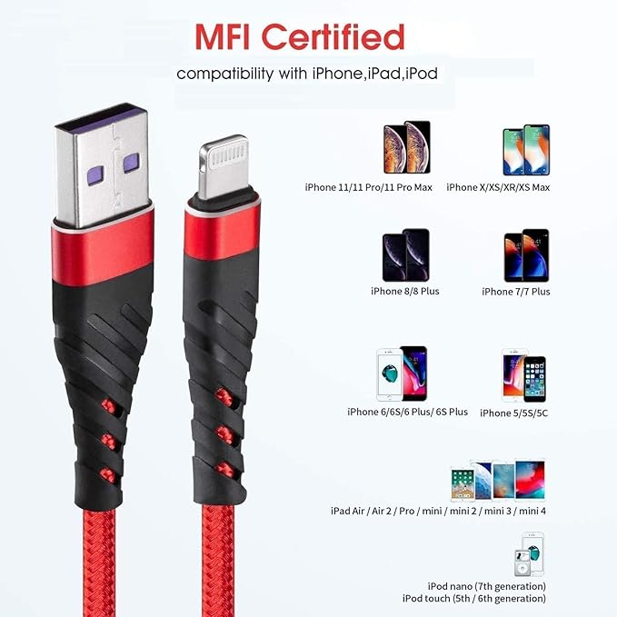 [Apple MFi Certified] iPhone Charger 6ft, Lightning Cable 6 Foot,2 Pack Long Durable Braided,6 feet Nylon Metal Connector Phone Charging Cord Compatible with iPhone X/XS Max/XR/8 Plus/7/6/5/SE, iPad