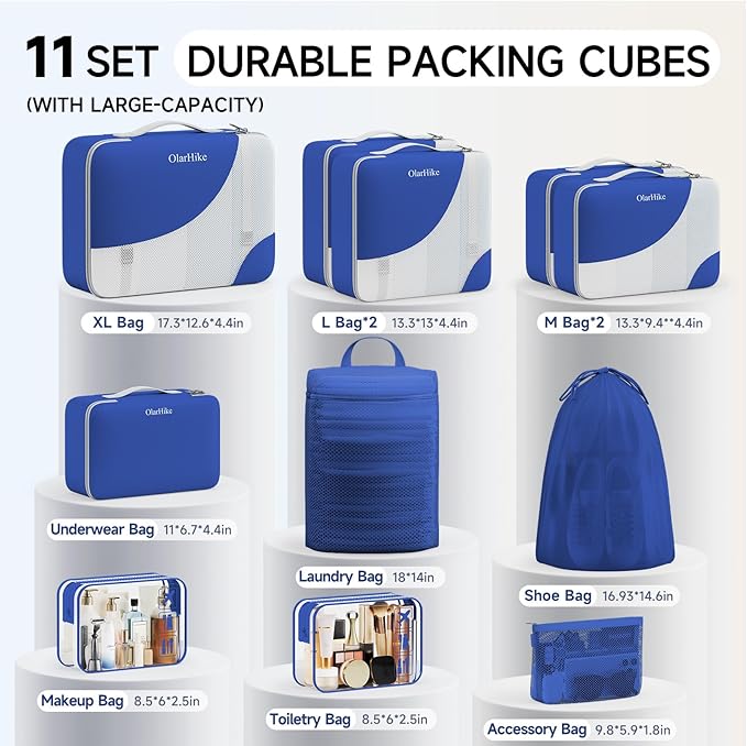 11 Set Packing Cubes for Travel, Gifts for Women Mom,Anti-Tearing Suitcase Organizer,OlarHike Vacation Essentials & Accessories for Cruise Ship