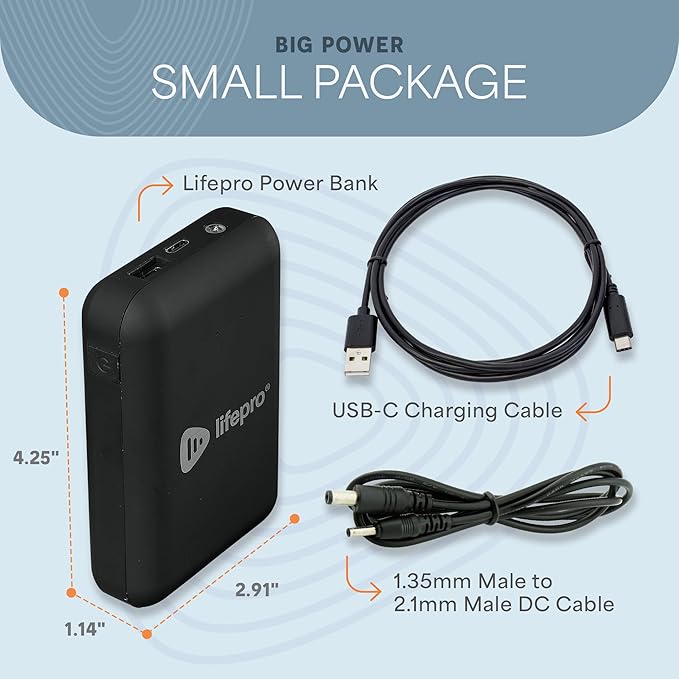 LifePro Portable Powerbank for AllevaRed, AllevaRed Pro, and BioRecover - 15,000mAh Battery Pack with USB 3.0 and 12V DC Output for Wellness Devices
