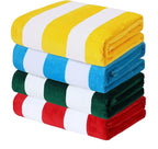 Exclusivo Mezcla 4 Pack Cotton Oversized 35x70 Inches Soft Cabana Stripe Thick Beach Towel, Super Absorbent Travel Bath Pool Towel (Sky Blue/Forest Green/Yellow/Red)