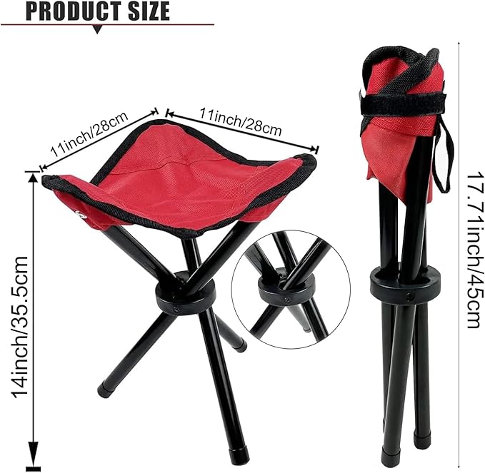 Travel Folding Camping Stool, Use Height 14" and Max Weight 210 lbs Outdoor Portable Party Chair Fishing Chair Seat for Camping Fishing Hiking Gardening and Beach Painting（Red）
