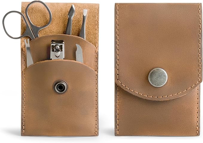 Hide & Drink, Double Nail Clipper Case, Beauty & Personal Care, Commuter and Nomad, Grooming Case, Home & Travel Essentials, Manicure Kit Storage, Full Grain Leather, Handmade (Single Malt Mahogany)